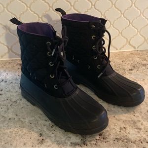 Sperry Womens Saltwater Quilted Rubber Duck Boots Size 7 Black Purple